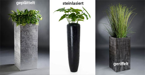 Blumenkübel silbern geplättelt, steinlasiert, geriffelt